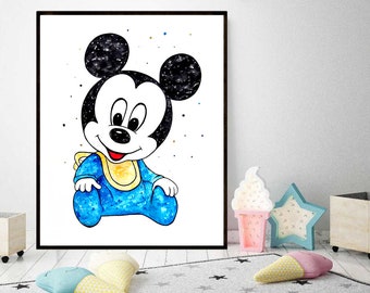 Baby Mickey Mouse Art Print - Colorful Mickey art - Disney poster - Nursery Wall Decor - Baby Mickey Mouse Art Print - Baby Wall Art Print