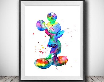 Bright Mickey Mouse watercolor print, Mickey art, Disney poster, Disney art, Nursery Wall Decor, Abstract Art, Art Print, Watercolor Print