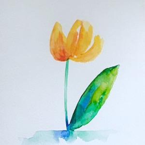 Grußkarte Aquarell, original nicht druck, gelbe Tulpe, gefaltet und leer innen, handgefertigt, kann gerahmt werden, Wand-Dekor, Miniatur-Kunst, 5 "x 7"