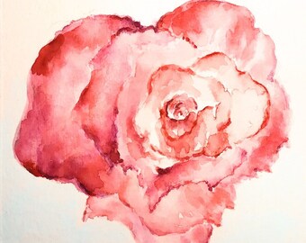 Greeting card,watercolor,heart,red rose,original not a print,hand made,folded blank inside,art miniature,can be framed,wall decor,5”x7”