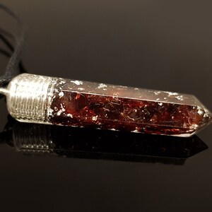 Silver Garnet Orgonite Pendant: Copper & Silver Flakes, Vortex Coil Necklace