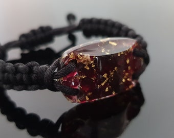 Pulsera de Granate con oro de 24k - Talismán Personalizado Hecho Para Ti, Joyería de Energía Orgonita Poderosa.