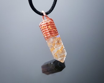 Orgonite Pendant With Kunzite & Pakimer, Herkimer Diamond Necklace, Amulet with High Spiritual Vibration Crystals, Energy Boost Talisman