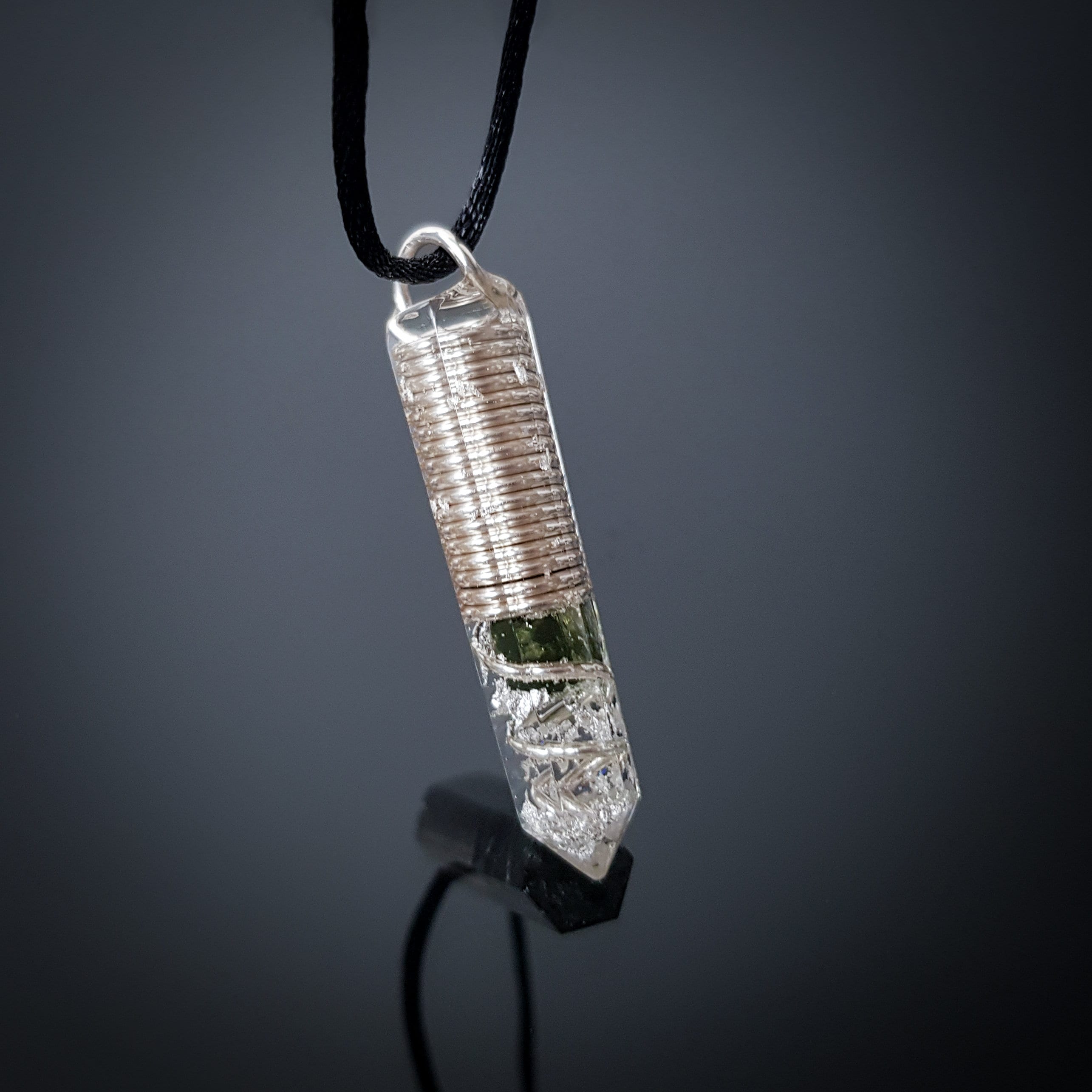 Most powerful combination Orgonite pendant Moldavite, Diamonds, Herkimer Diamond, Talisman for wealth, love, luck, silver orgone pendant
