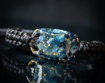 Sapphire Orgonite Bracelet with 24k Gold, Amulet For Coping With Depression, Talisman For Mind Clarity & Calmness