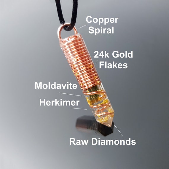 Real Moldavite Herkimer Diamond Orgonite pendant, Orgone Necklace, Most powerful crystal combination, powerful orgon amulet, EMF protection