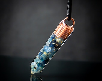 Sapphire Orgonite Pendant with 24k Gold, Amulet For Coping With Depression, Talisman For Mind Clarity & Calmness