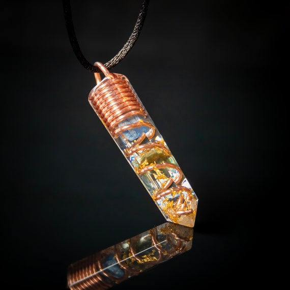 Moldavite & Kyanite Orgonite Necklace, Most powerful orgone combination with Diamonds, Herkimer Diamond, Aura Cleaning Amulet Talisman