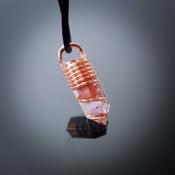 Rubellite & Lepidolite Pendant, Small Orgone Necklace, Protection Orgonite Pendant Talisman for Spiritual Development and Calming