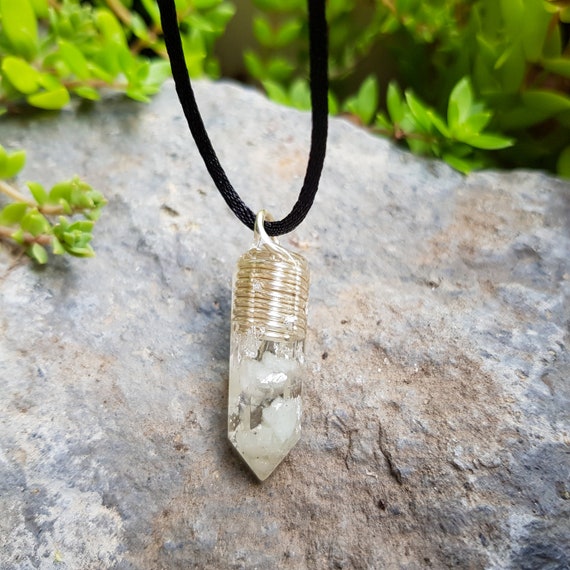 High vibration crystals Orgone orgonite pendant, Powerful silver amulet, Diamond, Herkimer, Kunzite - chakra healing, glow in dark amulet