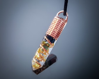 Moldavite Orgonite Pendant: Diamond, Herkimer, Black Tourmaline