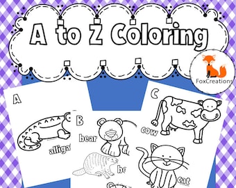 ABC Animal Coloring Pages, 26 printable coloring pages, daycare, early childhood learning, preschool literacy, instant download, alphabet