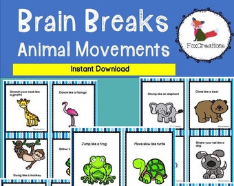 Brain Breaks Animal Movements/ Classroom Activity/ Movement Break/Sensory Activities/ Instant Download/ Homeschool