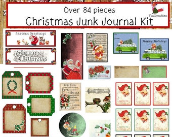 Christmas Junk Journal Kit, Over 84 pieces, Printable Christmas Tags, Vintage, Ephemera, Christmas Digital, Printable Christmas Kit