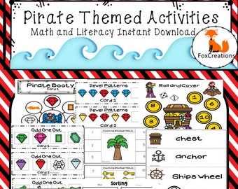 Pirate Theme Math and Literacy/ Games/ Preschool Skills/ Instant download