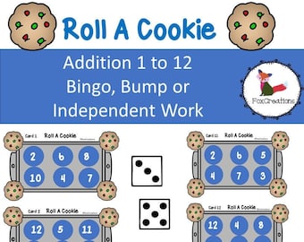 Roll a Cookie Basic Addition Game, File Folder Game, Bingo Game, Independent Work