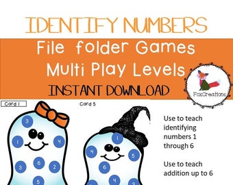 Identify Numbers 1-6 file folder, bingo, independent work, special  education, preschool, homeschool