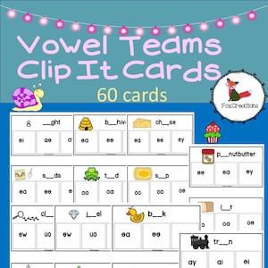 Vowel Team Clip It Cards/ Literacy Center/Building Words with Vowel Teams/ Learn to Read