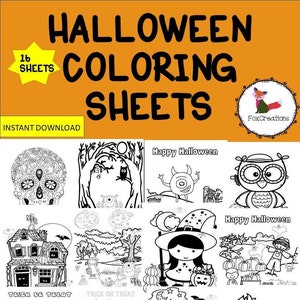 Halloween Coloring Pages/Instant Halloween Coloring Sheets/ Halloween Party Favors/ Halloween Kids Activities/