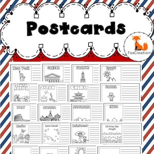 Over 20 Printable Post Cards for Social Studies, Writing Curriculum/ Country Research/ Habitats, Biomes Culture Exploration
