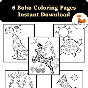 Boho Woodland Coloring sheets/instant download/ Coloring Sheets/Nature  Coloring