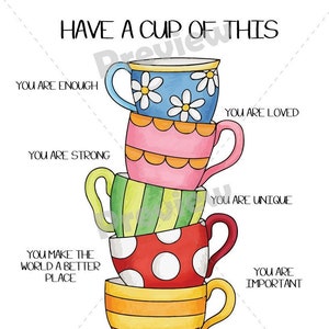 Have a cup of motivation, Motivation ART, Self-love Art, Healing Card, Friendship Card,