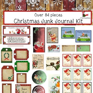 Christmas Junk Journal Kit, Over 84 pieces, Printable Christmas Tags, Vintage, Ephemera, Christmas Digital, Printable Christmas Kit