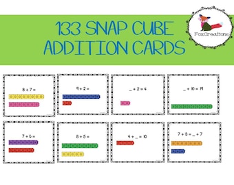 Addition Activity with Snap Cube Blocks, 133 Addition Cards, Unknown Numbers, Math Center, Math Activity, Preschool, Early Childhood Math