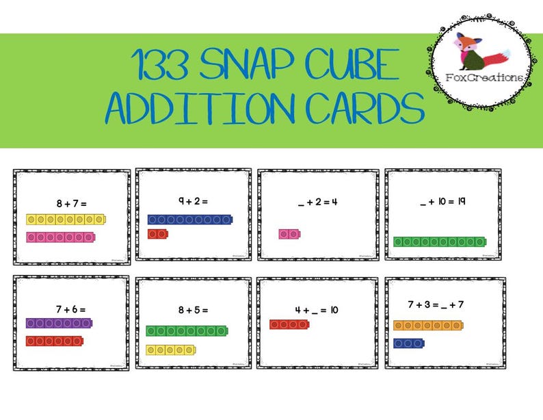 Addition Activity With Snap Cube Blocks, 133 Addition Cards, Unknown ...