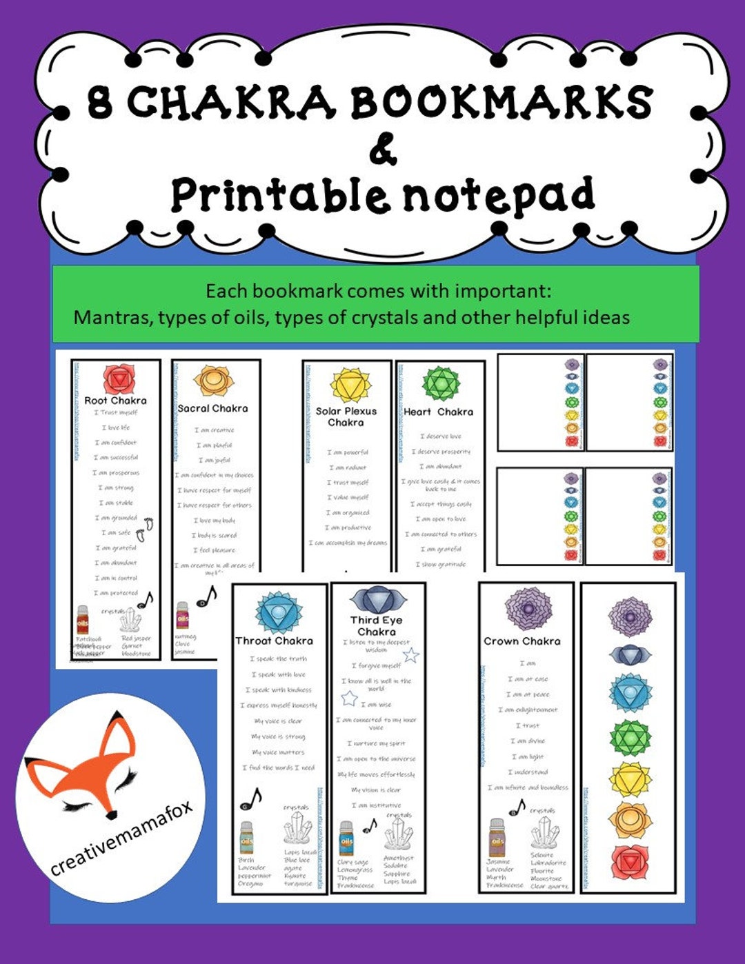Chakra Bookmarks With Mantras, Oils, Crystals (printable PDF) - Etsy
