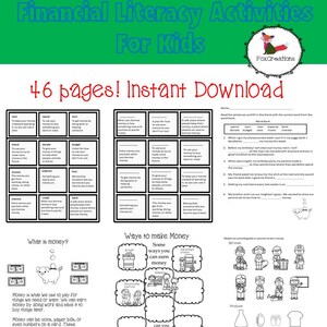 Financial Literacy Activities for Kids, Teach Learn About Money, Allowance Tracker Money Activities for Kids Printable activities