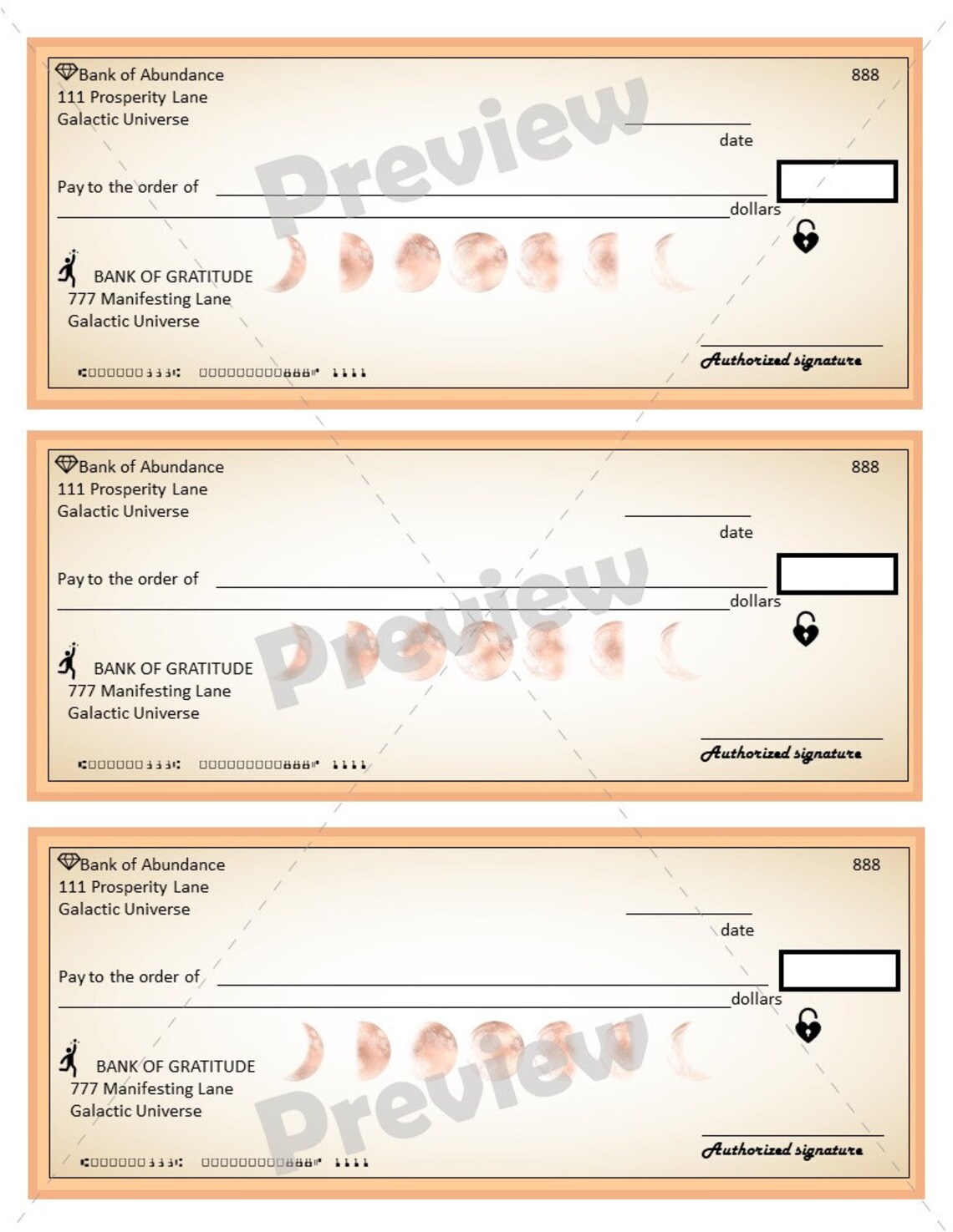 Money Manifesting Blank Checks, Moon Checks, Law of Attraction