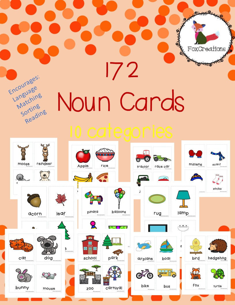 172 Noun Cards with Pictures/ Language Cards/ Build vocabulary cards