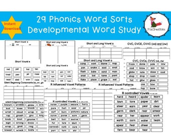 Phonics Word Sorts/ Science of Reading/ Phonics Practice/ 29 Sorts/ Long and Short Vowels/ Diphthongs Practice/Reading Foundations