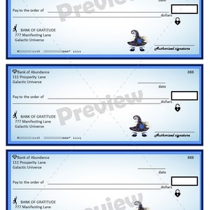 Cheques de manifestación de dinero, cheques temáticos de brujas, Ley de atracción, Abundancia, herramienta de visualización