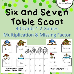 Multiplikation und fehlender Faktor Scoot ~ 2 Spiele/40 Karten/Aufgabenkarten/Mathe Center