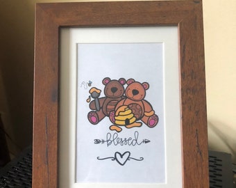 Kunstprint verjaardag teddybeer, Blessed Honey Bears (digitale download)
