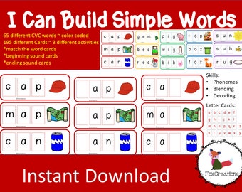 I Can Make Simple Words/ CVC activity/ Early Literacy/ Decoding Practice/ Daycare/ Preschool/ Homeschool/ Parent Resource/ Isolating Sounds