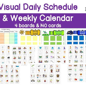 Programação visual diária e programação semanal, cartão de 140 rotinas e atividades, programações visuais, download instantâneo, criação de um gráfico de rotina