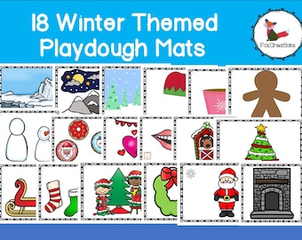 18 Winter Themed Playdough Mats, Printable Playdough Mats, Preschool Activity, Fine Motor Activity