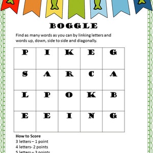 Camping Printable Games Scavenger Hunt, Boogle, Word Search, Battle Fish Family Fun image 2