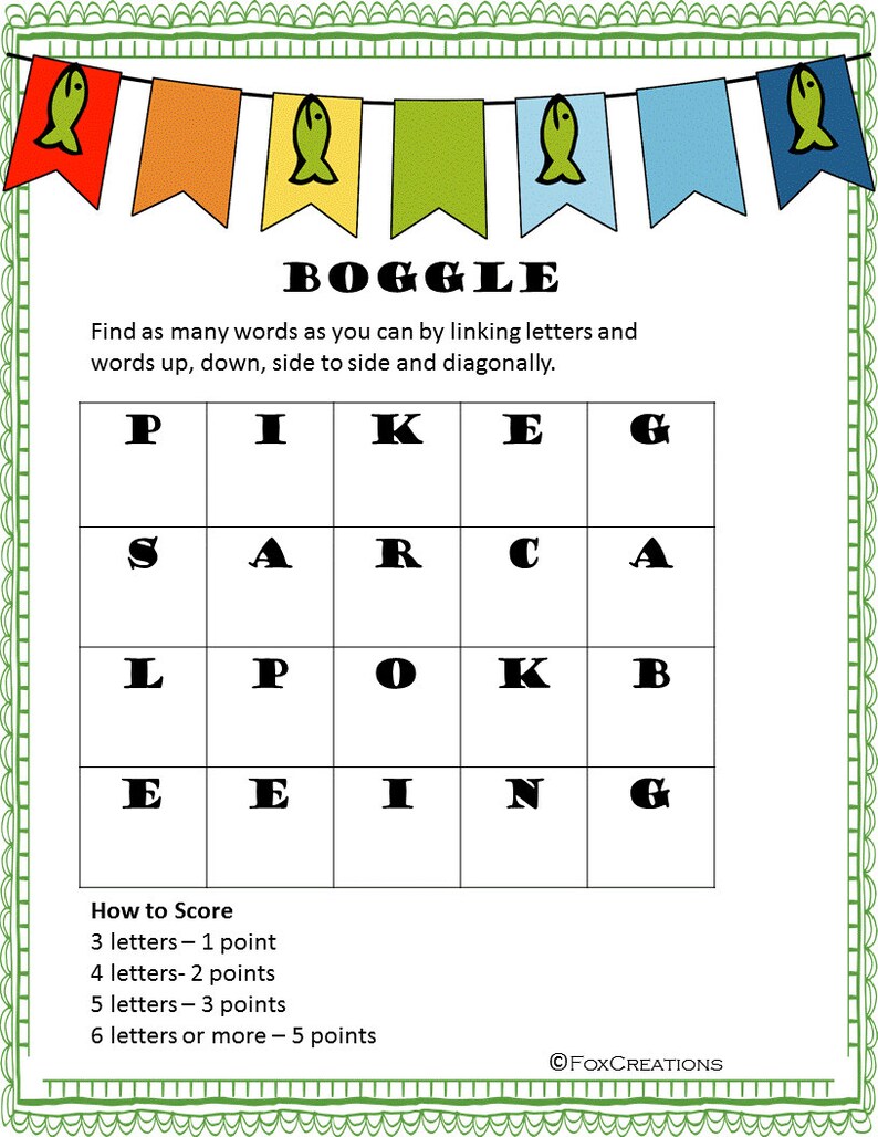 Camping Printable Games Scavenger Hunt, Boogle, Word Search, Battle Fish Family Fun image 2