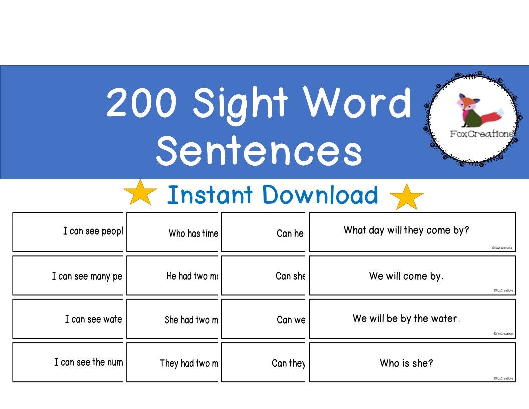 200 Sight Word Sentence Strips for Fluency and Sight Word Practice/ Sight  Word Practice - Etsy