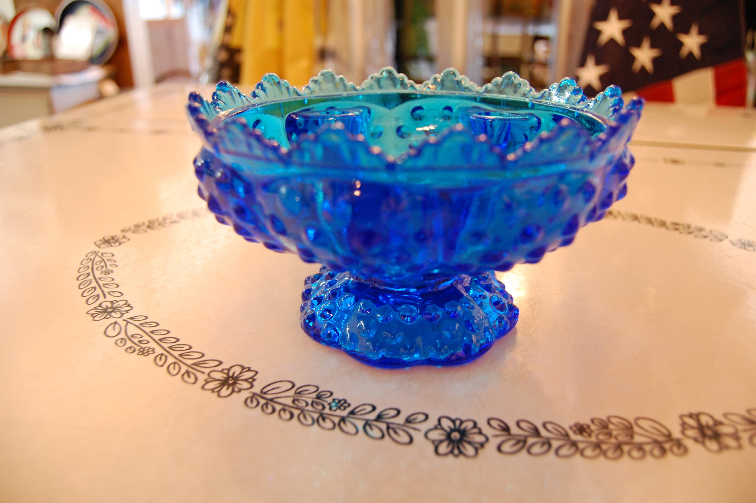 Fenton Blue Hobnail Candle Holder Bowl Etsy