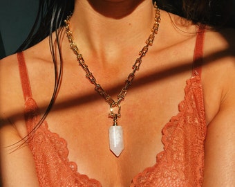 The Aroma Collection-Rose, Clear or Green Aventurine Aromatherapy Essential Oil Necklace w. Crystal Point Lock Clasp Mothers Day Gift Idea