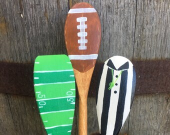 Hand Painted Football Spoons: Super Bowl Party Decor, Coach Gift