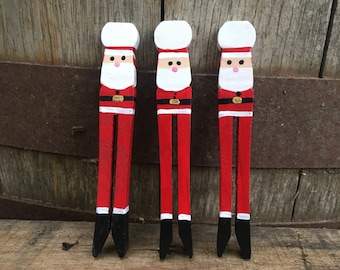 Santa Clothespin Ornament Set: 3 Upcycled Christmas Decoration