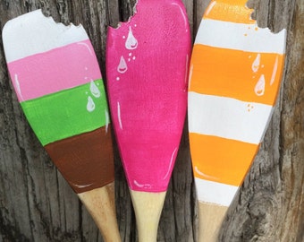 Hand Painted Ice Cream Bar Wooden Spoons: Summer Kitchen Decor, Set of 3