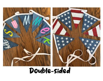 Double Sided Denim Banner: Patriotic Stars & Hello Summer