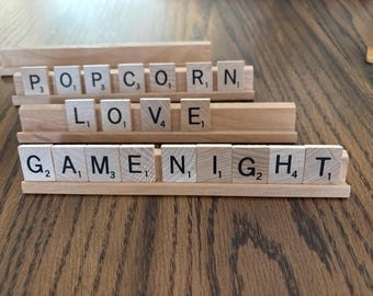 Rare Vintage Wooden Scrabble Tile Racks, set of 4